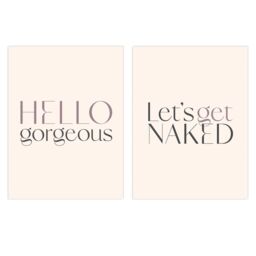 Wee Blue Coo Pack of 2 Bedroom Art Hello Gorgeous Let's Get Naked Stylish Modern Typography Unframed Wall Art Living Room Prints Set in Light Beige - thumbnail 1