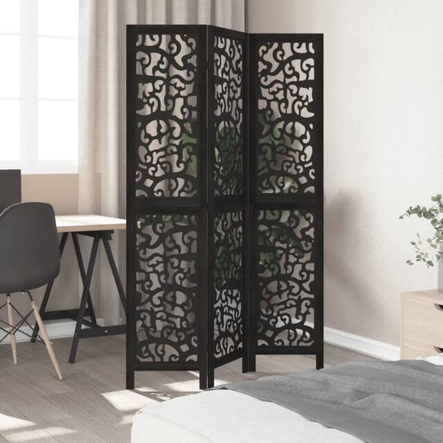 Berkfield Home Room Divider 3 Panels Black Solid Wood Paulownia - image 1