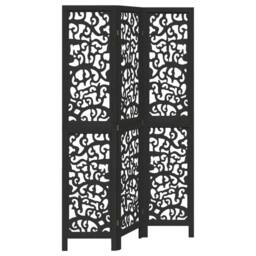 Berkfield Home Room Divider 3 Panels Black Solid Wood Paulownia - thumbnail 3