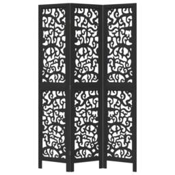 Berkfield Home Room Divider 3 Panels Black Solid Wood Paulownia - thumbnail 4