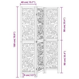 Berkfield Home Room Divider 3 Panels Black Solid Wood Paulownia - thumbnail 8