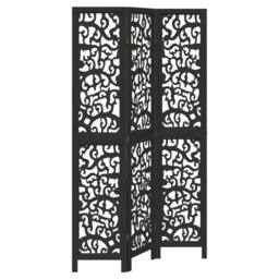 Berkfield Home Room Divider 3 Panels Black Solid Wood Paulownia - thumbnail 3