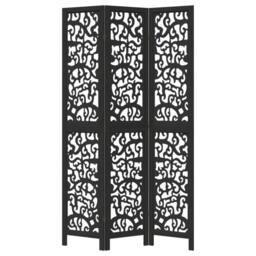 Berkfield Home Room Divider 3 Panels Black Solid Wood Paulownia - thumbnail 4