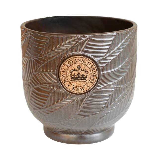 Ivyline Kew Leaf Embossed Charcoal Cork Plant Pot H22cm D22.5cm in Grey - Size: Medium - image 1