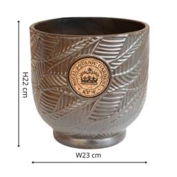Ivyline Kew Leaf Embossed Charcoal Cork Plant Pot H22cm D22.5cm in Grey - Size: Medium - thumbnail 4