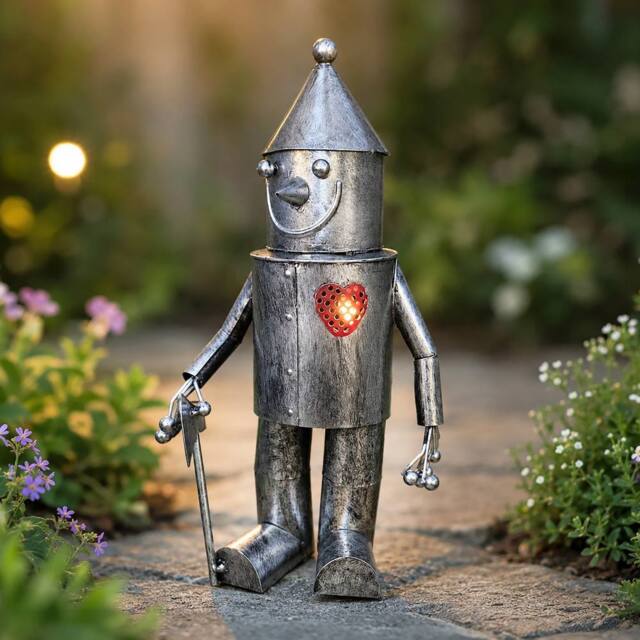 Marco Paul Solar Tin Man Garden Ornament with LED Heart in Metallic Silver - image 1