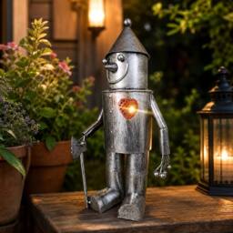 Marco Paul Solar Tin Man Garden Ornament with LED Heart in Metallic Silver - thumbnail 4