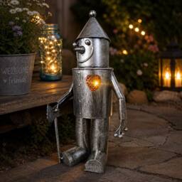 Marco Paul Solar Tin Man Garden Ornament with LED Heart in Metallic Silver - thumbnail 8