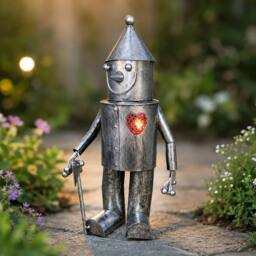 Marco Paul Solar Tin Man Garden Ornament with LED Heart in Metallic Silver - thumbnail 1