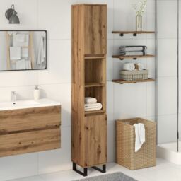 Berkfield Home Bathroom Cabinet Artisan Oak 30x30x190 cm Engineered Wood in Brown - Size: 30 x 30 x 190 cm - thumbnail 3