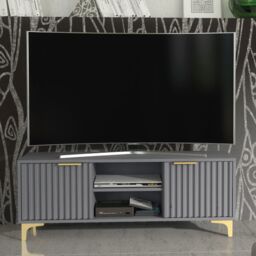 Creative Furniture Tide Crest TV Unit Gold 120cm - Modern Fluted Design in Grey or White in Dark Grey - thumbnail 2