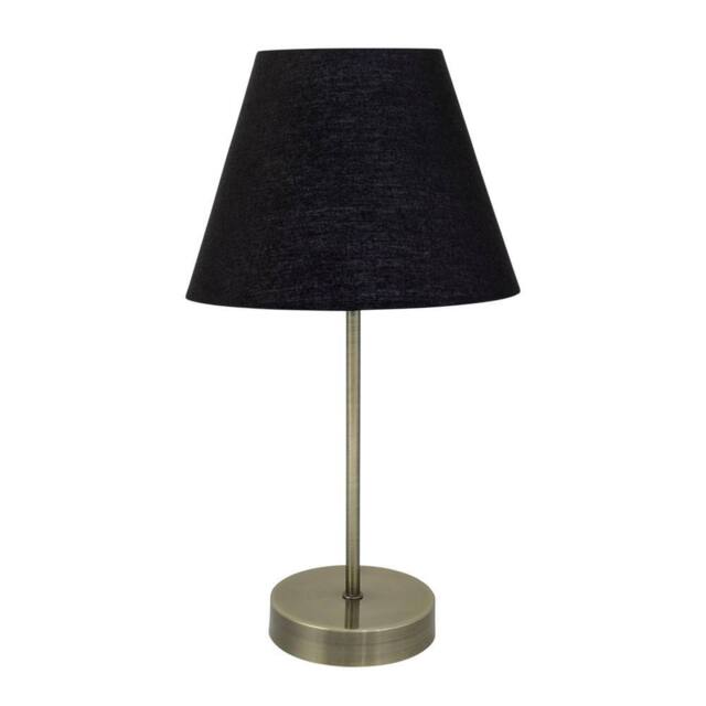 First Choice Lighting Antique Brass Stick Table Lamp with Black Fabric Shade in Bronze - image 1