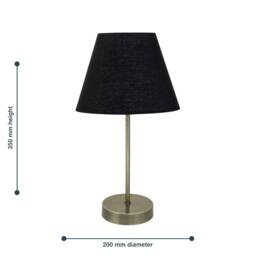 First Choice Lighting Antique Brass Stick Table Lamp with Black Fabric Shade in Bronze - thumbnail 4
