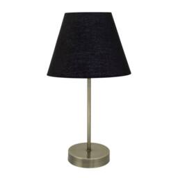 First Choice Lighting Antique Brass Stick Table Lamp with Black Fabric Shade in Bronze
