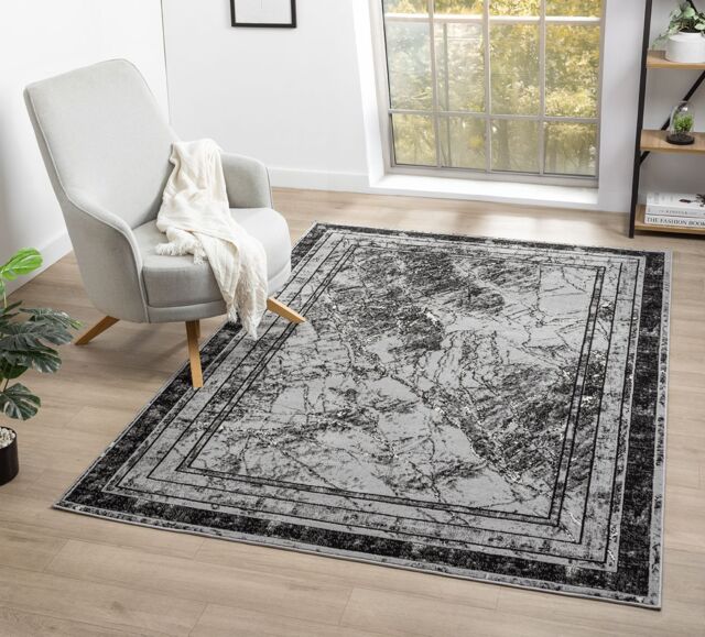 Desire Rugs Obsidian Modern Low Pile Area Rug - Frame Abstract Design in Grey - Size: 120 cm x 170 cm - image 1