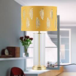 First Choice Lighting Set of 2 Aura - Satin Brass Lamps with Ochre Fern Cut Out Shades in Gold - thumbnail 8