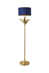 ValueLights Christina Velvet with Gold Metallic Inner Drum Shade Gold Palm Leaf Floor Lamp in Navy - thumbnail 6