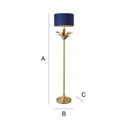 ValueLights Christina Velvet with Gold Metallic Inner Drum Shade Gold Palm Leaf Floor Lamp in Navy - thumbnail 7