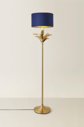 ValueLights Christina Velvet with Gold Metallic Inner Drum Shade Gold Palm Leaf Floor Lamp in Navy - thumbnail 3