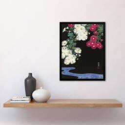 Artery8 Chrysanthemums & Running Water Retro Japan Framed Wall Art Print Koson in Pink - Size: A4 - thumbnail 4