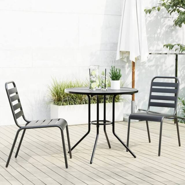 Berkfield Home Stackable Garden Chair Set 3 pcs Anthracite Powder-coated Steel in Black - image 1