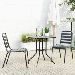 Berkfield Home Stackable Garden Chair Set 3 pcs Anthracite Powder-coated Steel in Black - thumbnail 1