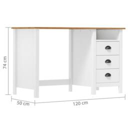 Berkfield Home Stylish Desk Hill with 3 Drawers 120x50x74 cm Solid Pine Wood in White - Size: 120 x 50 x 74 cm - thumbnail 7