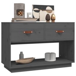 Berkfield Home TV Cabinet Grey 90x40x60 cm Solid Wood Pine - Size: 90 x 40 x 60 cm - thumbnail 4