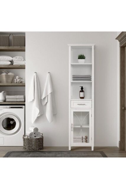 Teamson Home Delaney Bathroom Wooden Multi Functional Linen Cabinet Whites in White - image 1