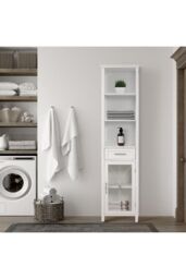 Teamson Home Delaney Bathroom Wooden Multi Functional Linen Cabinet Whites in White - thumbnail 2