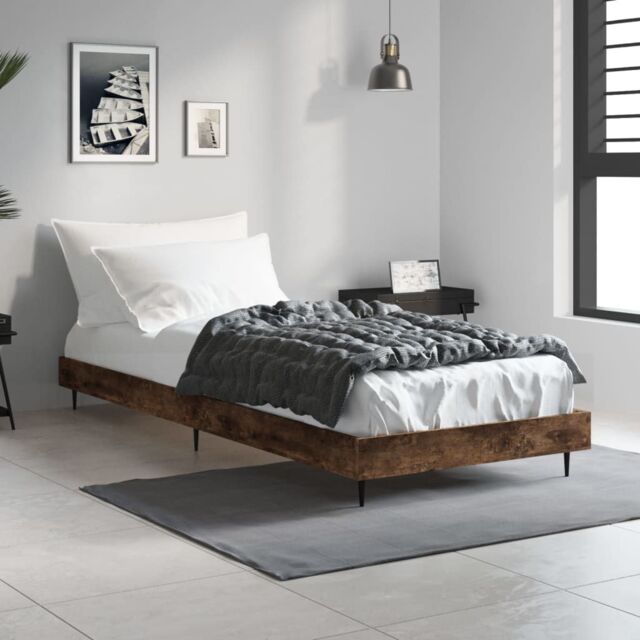Berkfield Home Bed Frame Smoked Oak 75x190 cm Small Single Engineered Wood in Brown - image 1
