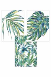 ARTZE Set of 3 Tropical Plants & Pattern Green Blue Abstract Art Posters - Size: W50 cm x H70 cm - thumbnail 1