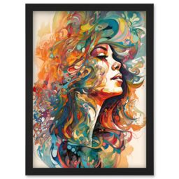 Artery8 Iris Goddess of Rainbows Multicoloured Flowing Hair Deity Portrait Modern Watercolour Illustration Artwork Framed Wall Art Print A4 in Black - thumbnail 1