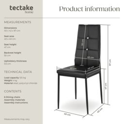 tectake Dining Chair Set Julien Set Of 6 - Black - Size: 6 Pack - thumbnail 6