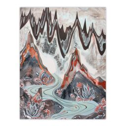 "Artery8 Spiky Mountains River Trippy Floral Folk Art Wall Art Print in Grey - Size: W24"" x H32""" - thumbnail 1