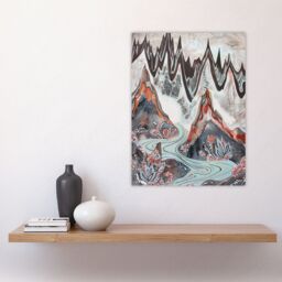 "Artery8 Spiky Mountains River Trippy Floral Folk Art Wall Art Print in Grey - Size: W24"" x H32""" - thumbnail 4