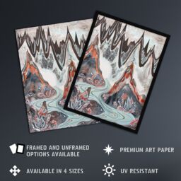 "Artery8 Spiky Mountains River Trippy Floral Folk Art Wall Art Print in Grey - Size: W24"" x H32""" - thumbnail 2
