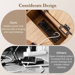 Costway Narrow Nightstand End Table Bedroom w/Charging Station in Natural - thumbnail 7