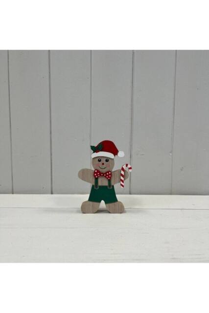KDMD Wooden Gingerbread Kid with Candy Cane & Green Dungarees - image 1