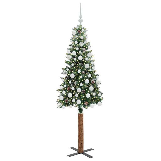 Berkfield Home Elegant Slim Christmas Tree with 300 LEDs Green & White 180 cm - image 1