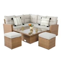 Home Garden Direct St.Tropez Garden Corner Sofa Set with Rising Table - 6 Seater in Brown Rattan with Footstools - thumbnail 5
