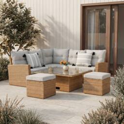 Home Garden Direct St.Tropez Garden Corner Sofa Set with Rising Table - 6 Seater in Brown Rattan with Footstools - thumbnail 3