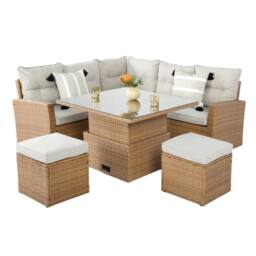 Home Garden Direct St.Tropez Garden Corner Sofa Set with Rising Table - 6 Seater in Brown Rattan with Footstools - thumbnail 6