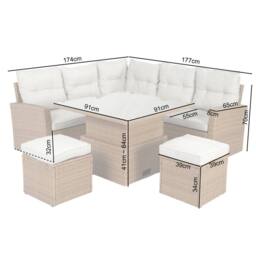 Home Garden Direct St.Tropez Garden Corner Sofa Set with Rising Table - 6 Seater in Brown Rattan with Footstools - thumbnail 4