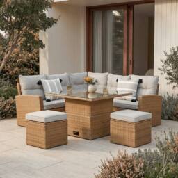 Home Garden Direct St.Tropez Garden Corner Sofa Set with Rising Table - 6 Seater in Brown Rattan with Footstools - thumbnail 2