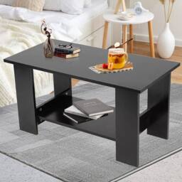 Ventryn Black Modern Living Room Coffee Table Side Desk with Storage Shelf - thumbnail 6