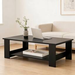 Ventryn Black Modern Living Room Coffee Table Side Desk with Storage Shelf - thumbnail 1
