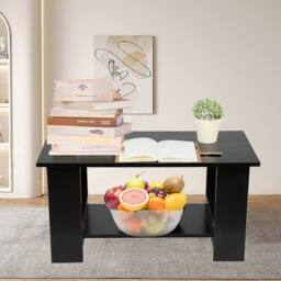 Ventryn Black Modern Living Room Coffee Table Side Desk with Storage Shelf - thumbnail 3