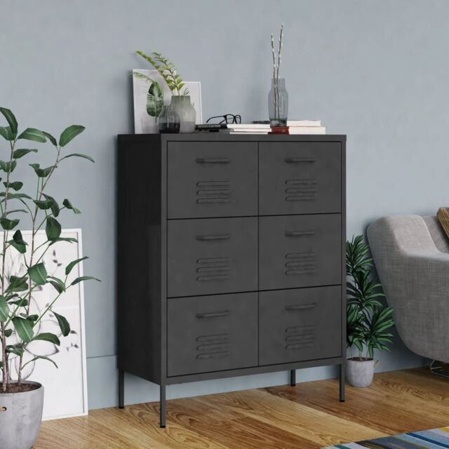 Berkfield Home Drawer Cabinet Anthracite 80x35x101.5 cm Steel in Black - image 1