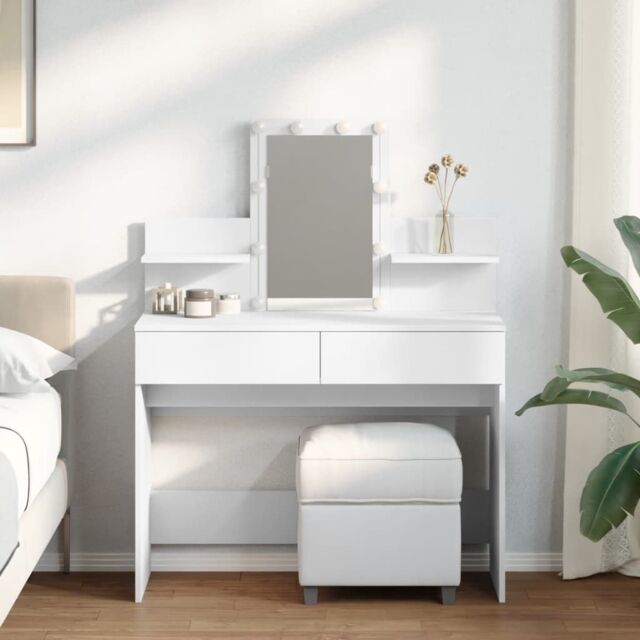 Berkfield Home Dressing Table with LED White 100x40x130 cm - Size: 100 x 40 x 130 cm - image 1